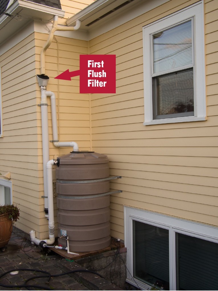 This 205-gallon cistern saves water in the summer, and releases water gradually during winter storms.